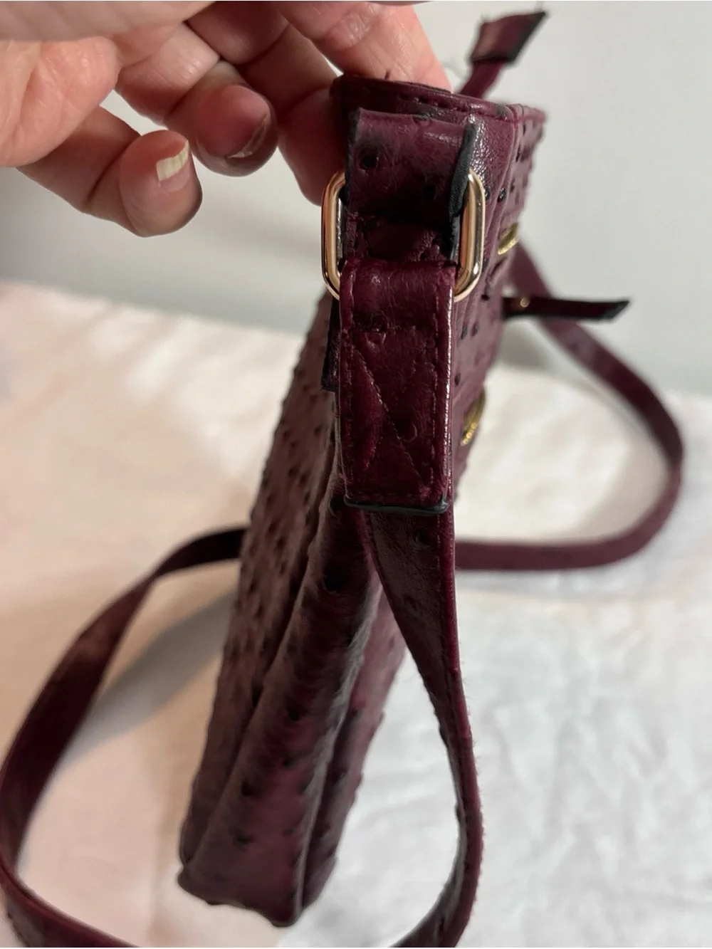 Cato Women's Crossbody Bag in Burgundy Faux Ostrich Leather - Classic Everyday
